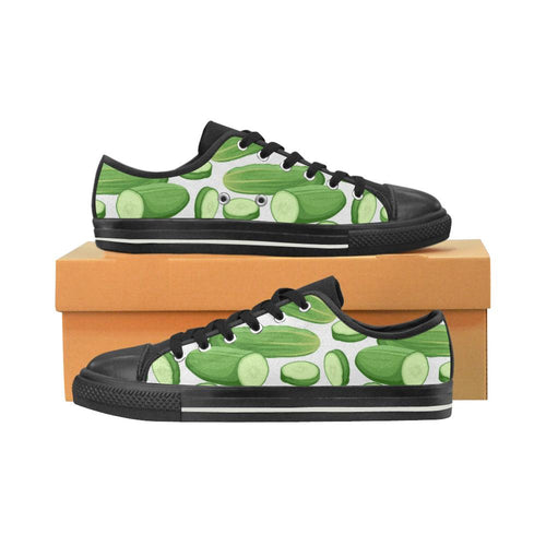 cucumber whole slices pattern Kids' Boys' Girls' Low Top Canvas Shoes Black