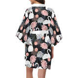 white swan blooming flower pattern Women's Short Kimono Robe
