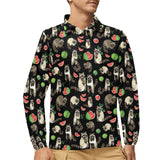 Raccoon watermelon pattern Men's Long Sleeve Polo Shirt