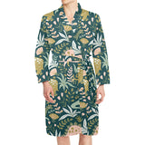 dinosaurs tropical leaves flower pattern Men's Long Sleeve Belted Night Robe
