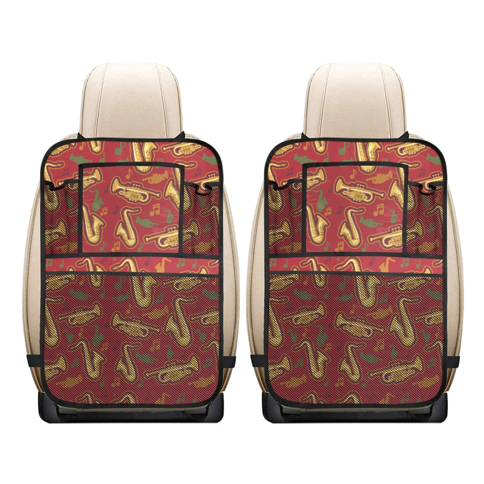 Saxophone cornet pattern red background Car Seat Back Organizer