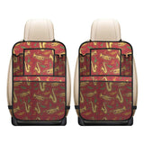 Saxophone cornet pattern red background Car Seat Back Organizer