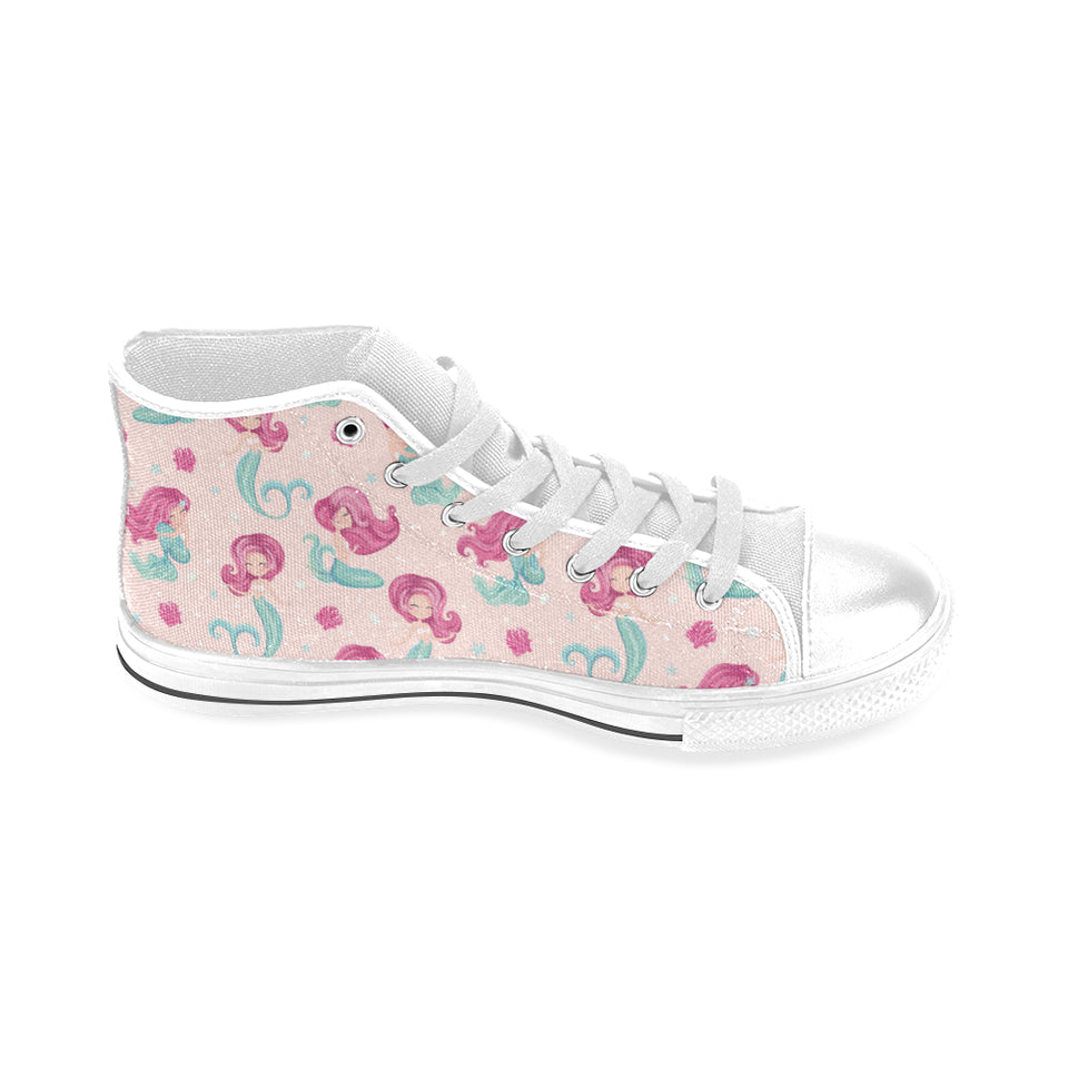Cute little mermaid pattern Men's High Top Canvas Shoes White