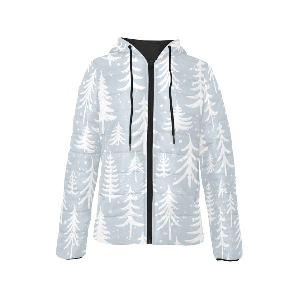 Christmas tree winter forest pattern Women's Padded Hooded Jacket