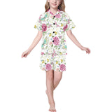 Hand drawn butterfly rose Kids' Boys' Girls' V-Neck Short Pajama Set