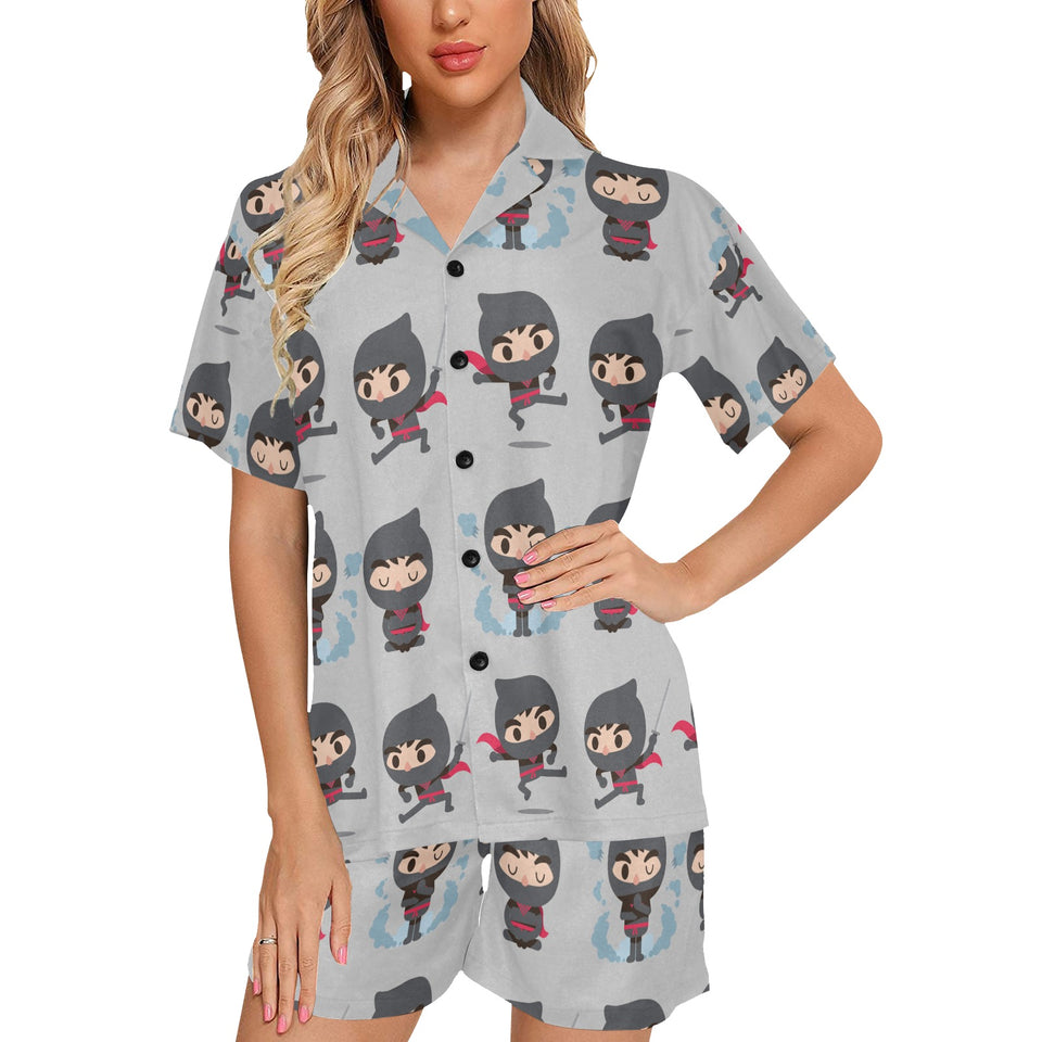 Cute ninja pattern Women's V-Neck Short Pajama Set