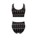 Deer Christmas new year pattern argyle Chest Bowknot High Waisted Bikini Swimsuit