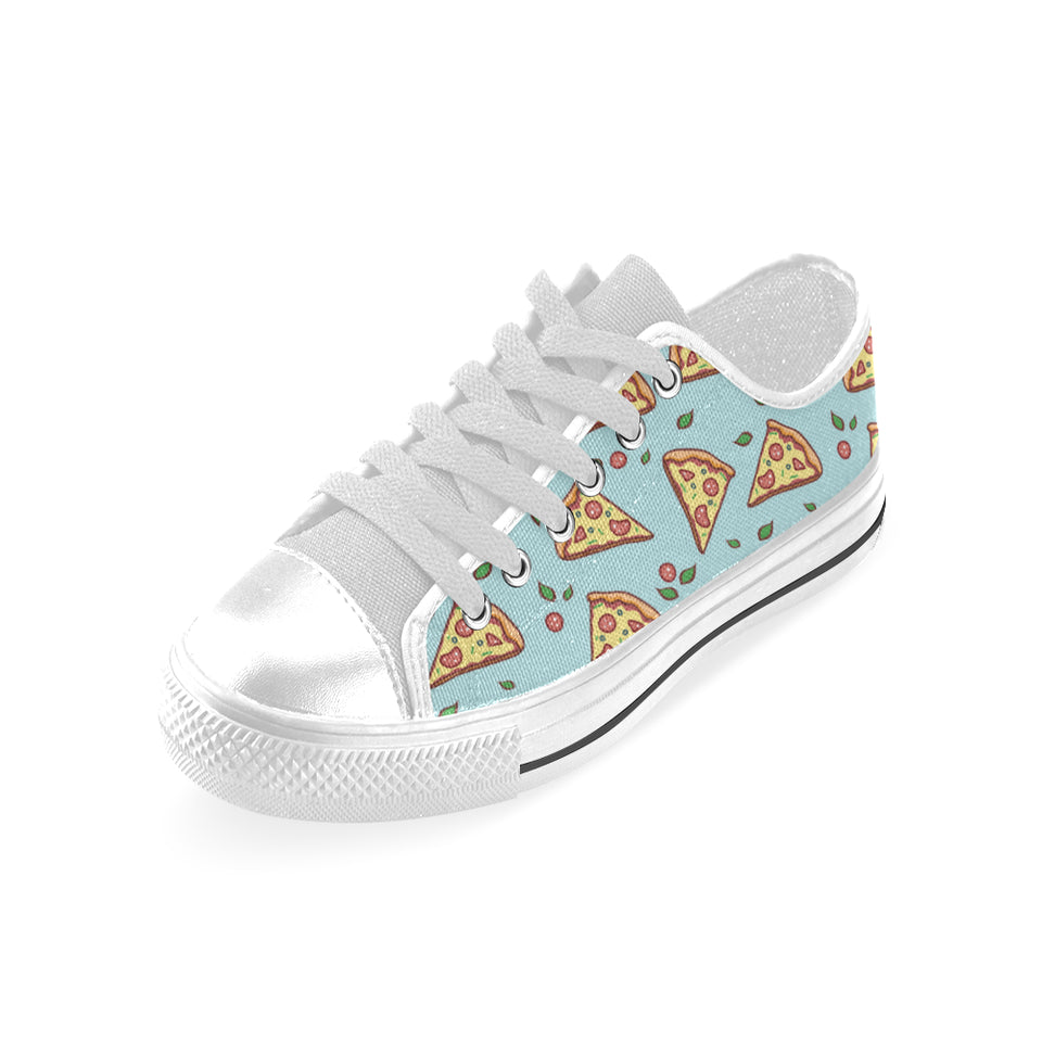 Hand drawn pizza blue background Men's Low Top Shoes White