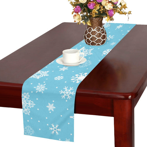 Snowflake pattern blue background Table Runner