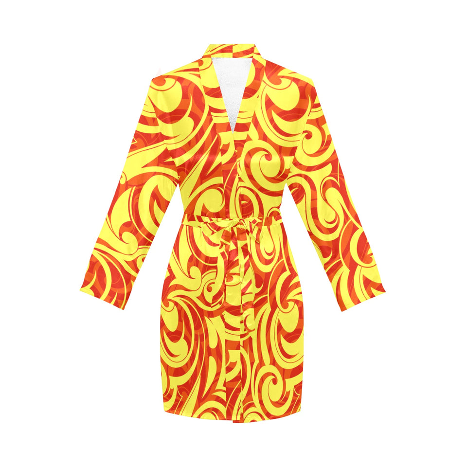 Fire flame design pattern Women's Long Sleeve Belted Night Robe