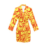 Fire flame design pattern Women's Long Sleeve Belted Night Robe