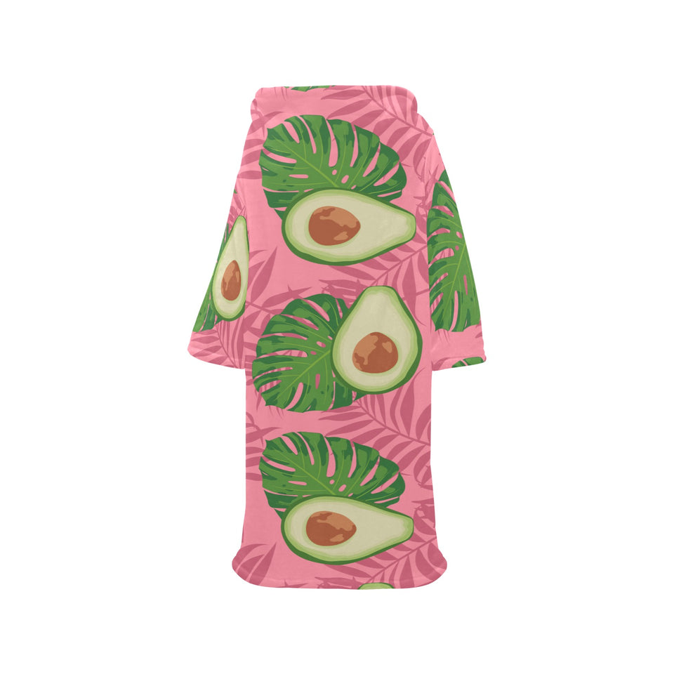Avocado slices leaves pink back ground Blanket Robe with Sleeves