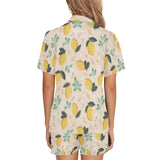 lemon flower leave pattern Women's V-Neck Short Pajama Set