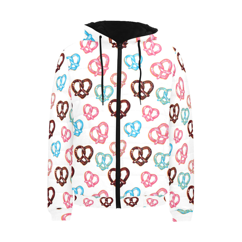 Pretzels Pattern Print Design 04 Men's Padded Hooded Jacket