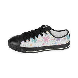 colorful unicorn rainbow heart pattern Kids' Boys' Girls' Low Top Canvas Shoes Black