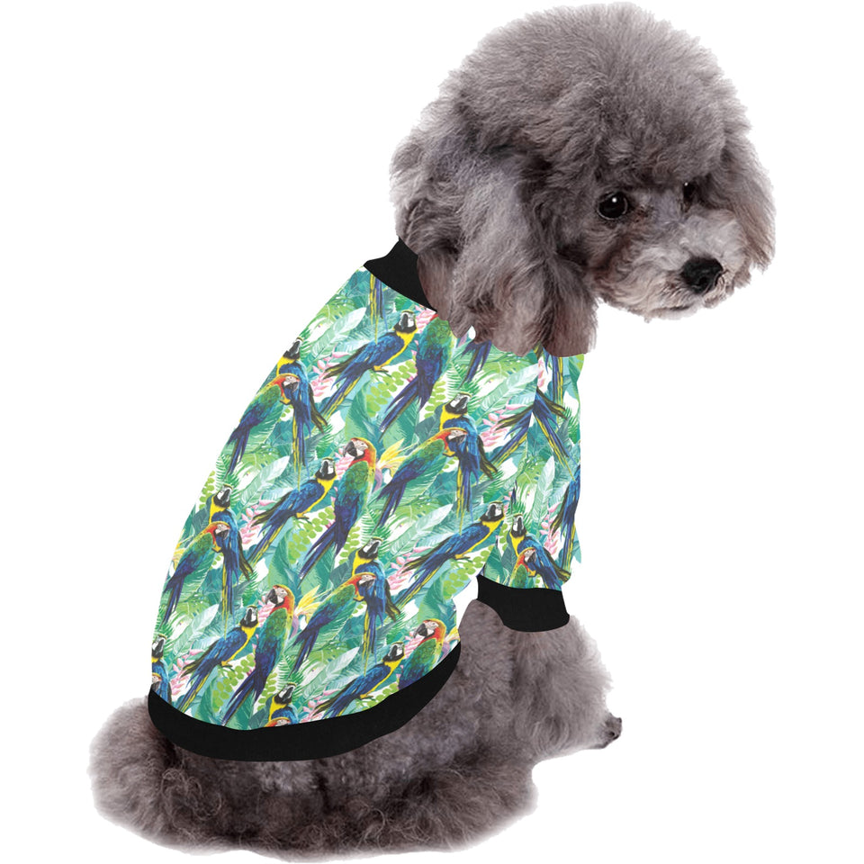 Colorful parrot exotic flower leaves All Over Print Pet Dog Round Neck Fuzzy Shirt