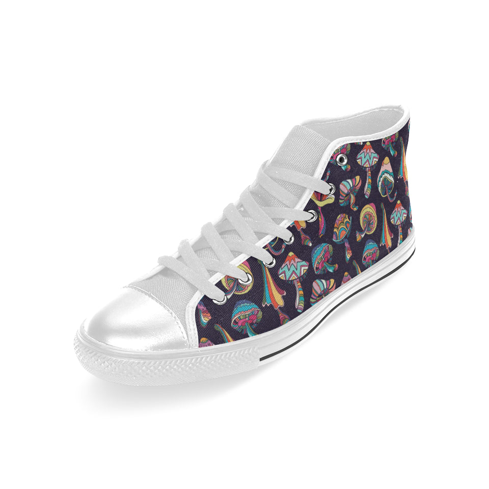 Colorful mushroom pattern Men's High Top Canvas Shoes White