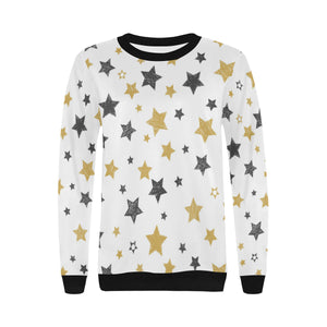 hand drawn gold black star pattern Women's Crew Neck Sweatshirt