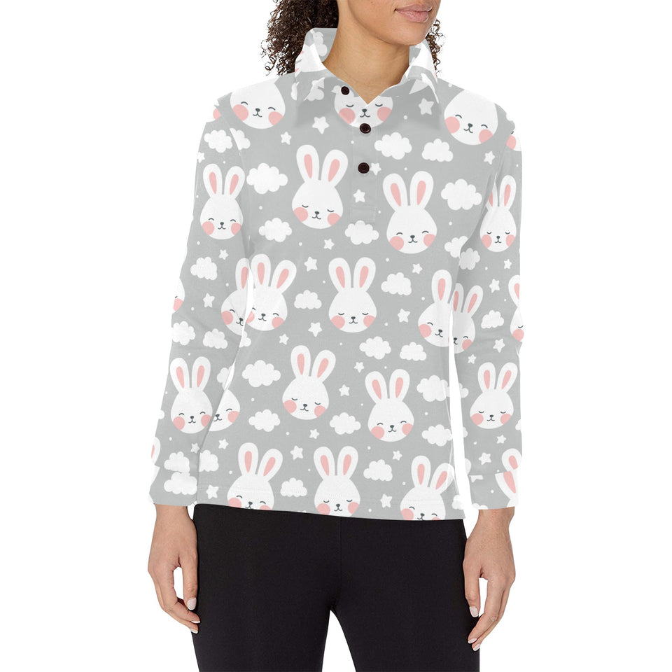 Rabbit cloud Pattern Women's Long Sleeve Polo Shirt