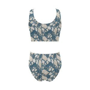 Sea turtle Polynesian Tribal design pattern Chest Bowknot High Waisted Bikini Swimsuit