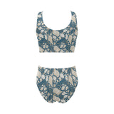 Sea turtle Polynesian Tribal design pattern Chest Bowknot High Waisted Bikini Swimsuit