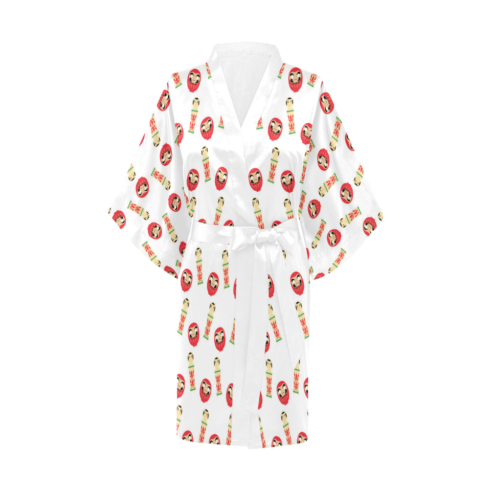 Daruma japanese wooden doll Women's Short Kimono Robe