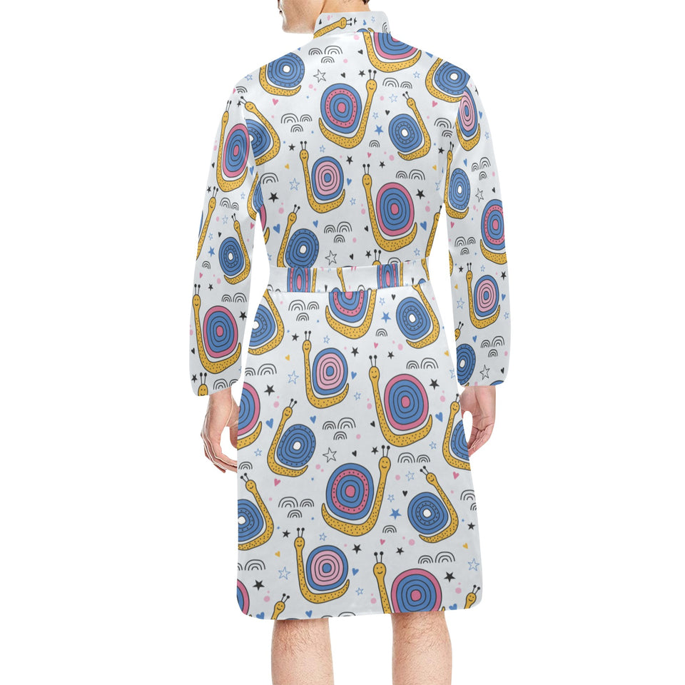 Snail Pattern Print Design 05 Men's Long Sleeve Belted Night Robe