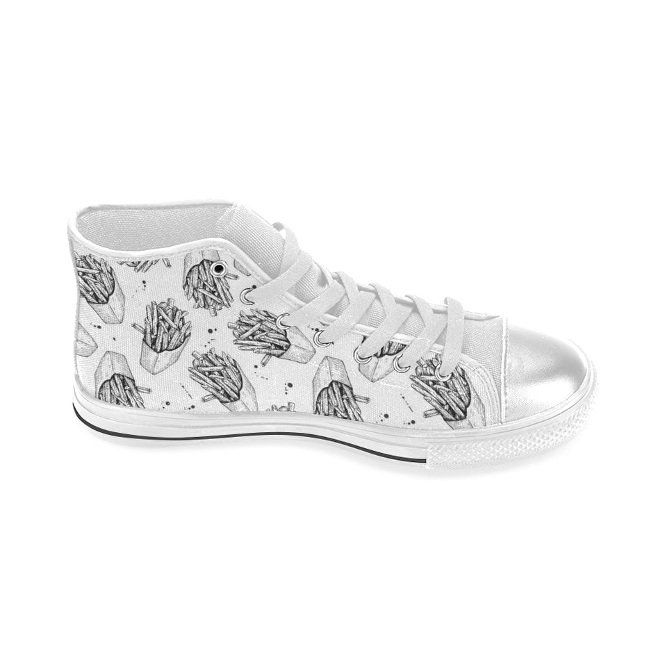 Hand drawn french fries pattern Women's High Top Canvas Shoes White