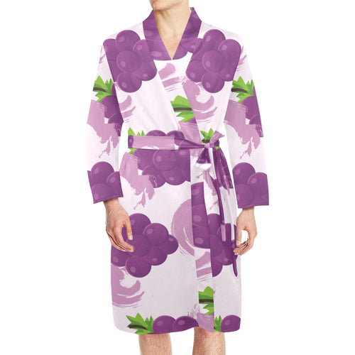 Cute Grape pattern Men's Long Sleeve Belted Night Robe