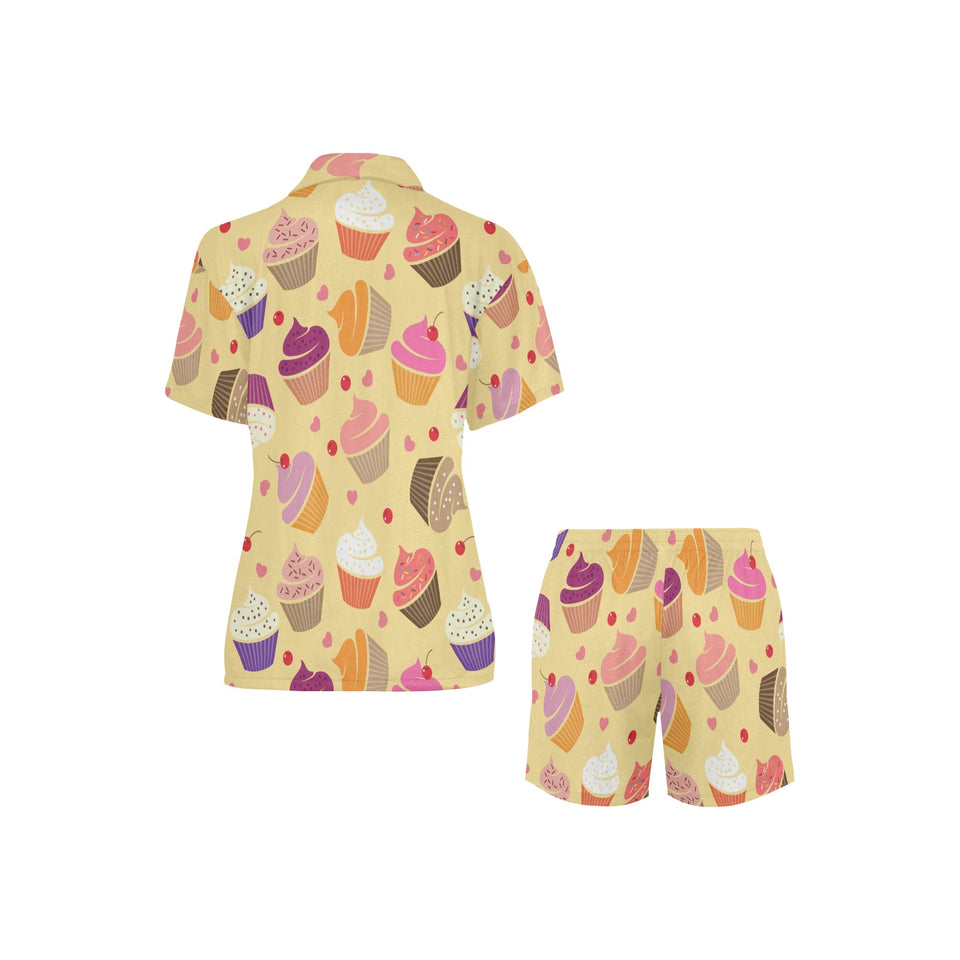 cake cupcake heart cherry pattern Women's V-Neck Short Pajama Set