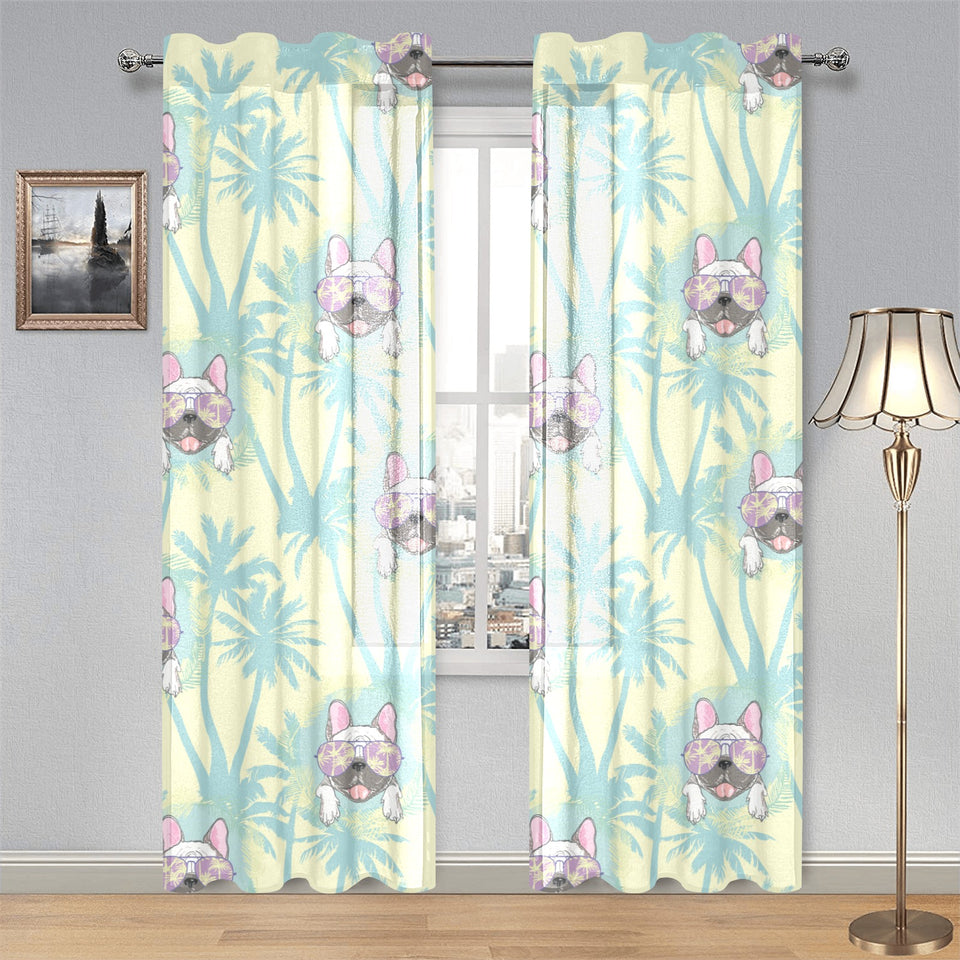 French bulldog hawaii blackground Gauze Curtain
