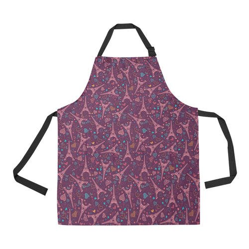 Eiffel Tower Heart Pattern Print Design 04 All Over Print Adjustable Apron