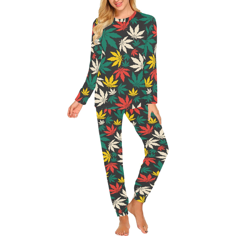 Canabis Marijuana Weed Pattern Print Design 02 Women's All Over Print Pajama Set
