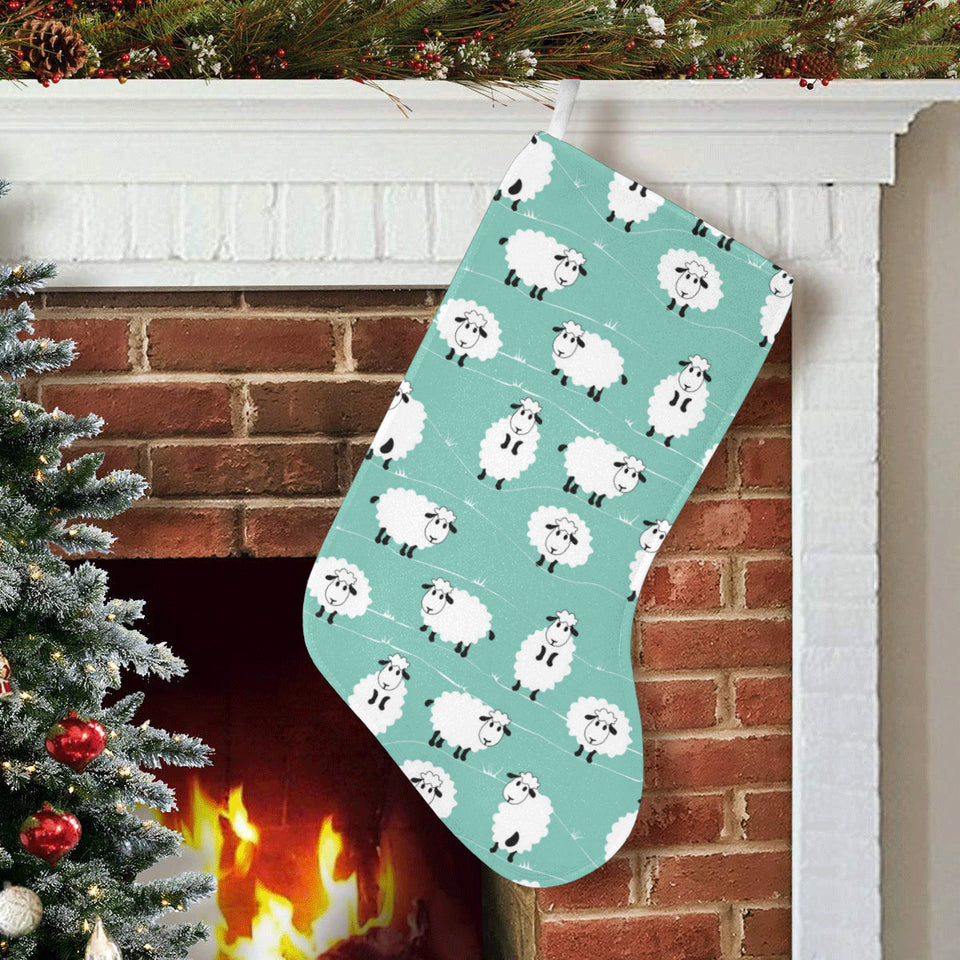 Cute sheep green background Christmas Stocking