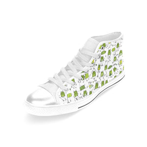 Sketch funny frog pattern Women's High Top Canvas Shoes White