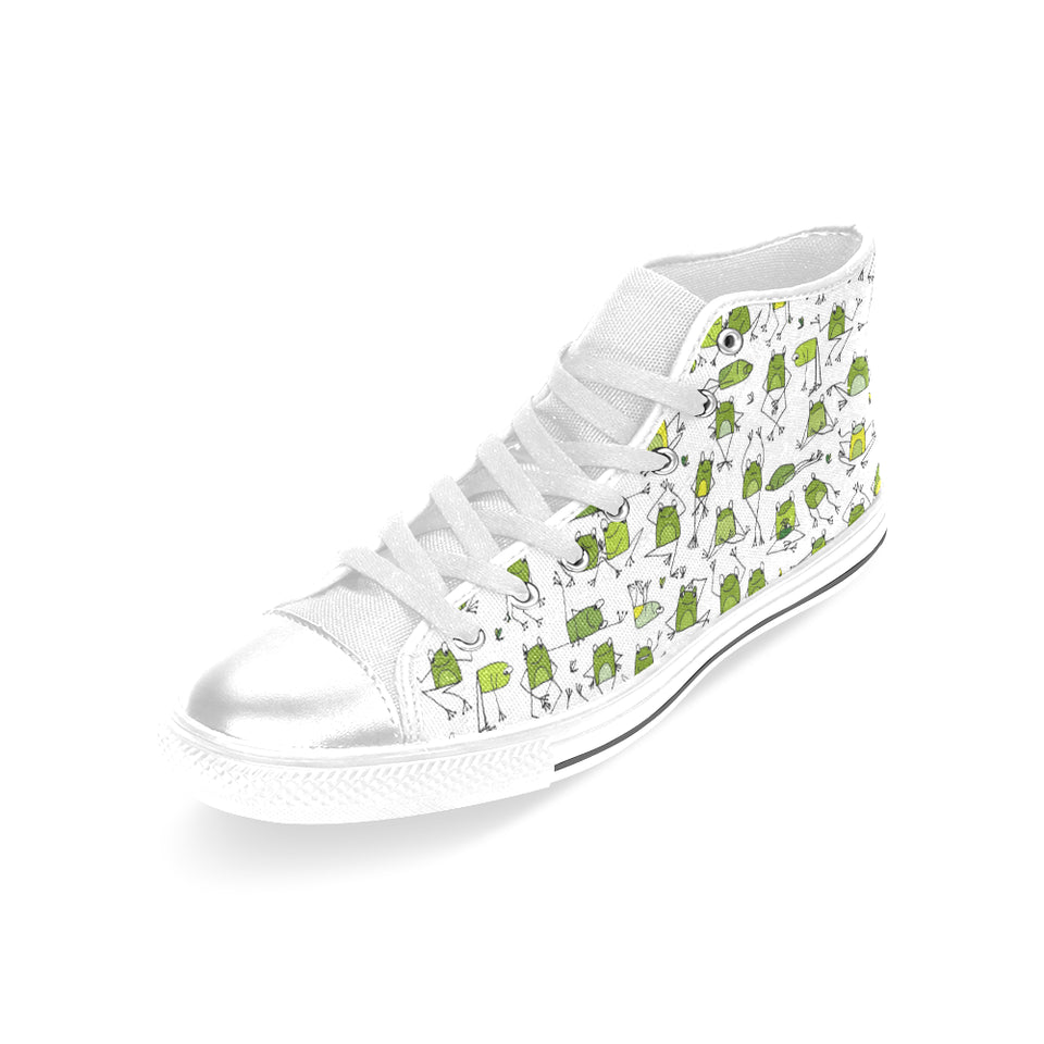 Sketch funny frog pattern Women's High Top Canvas Shoes White
