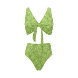Slices of Lime pattern Chest Bowknot High Waisted Bikini Swimsuit