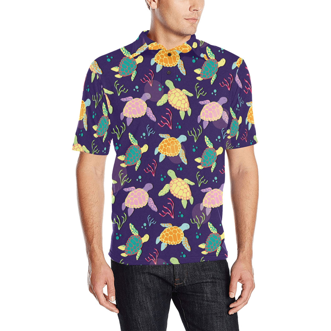 Colorful sea turtle pattern Men's All Over Print Polo Shirt