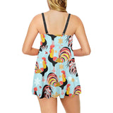 Rooster chicken cock snowfalke Chest Sexy Pleated Two Piece Swim Dress