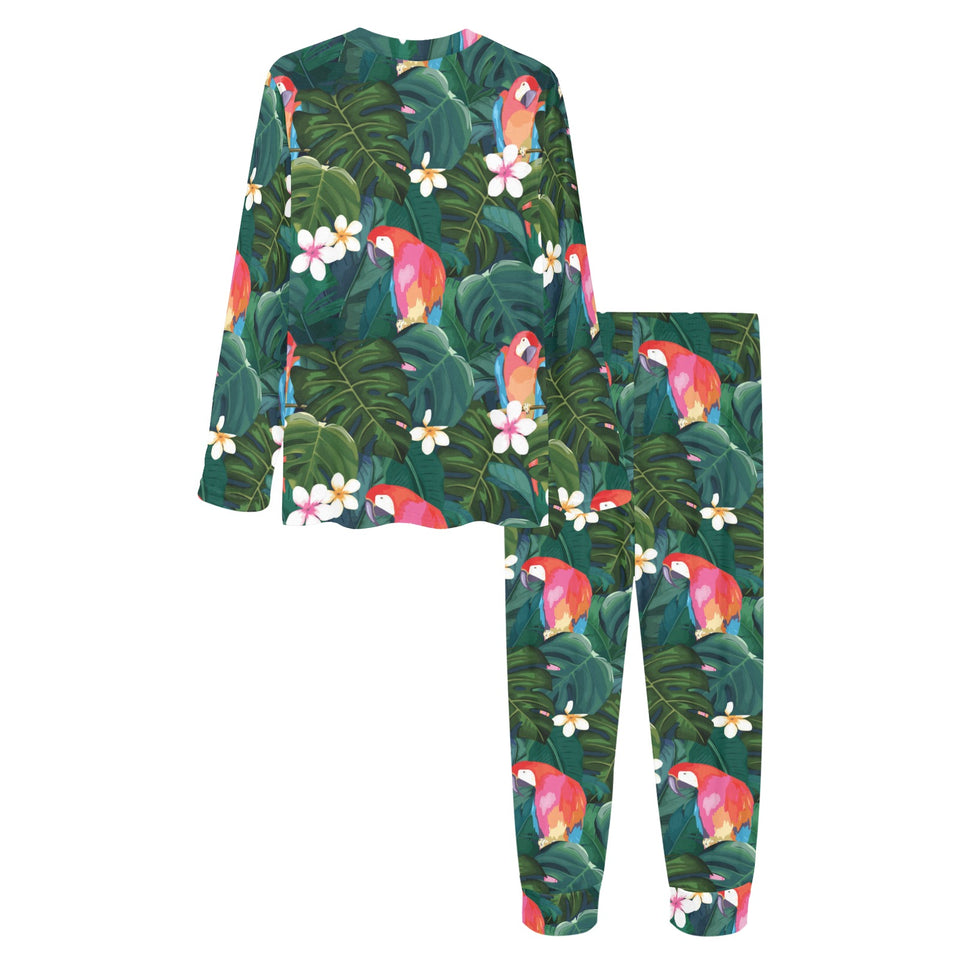 Parrot Palm tree leaves flower hibiscus pattern Women's All Over Print Pajama Set