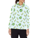 Durian pattern blue background Women's Long Sleeve Polo Shirt