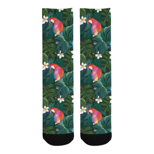 Parrot Palm tree leaves flower hibiscus pattern Crew Socks