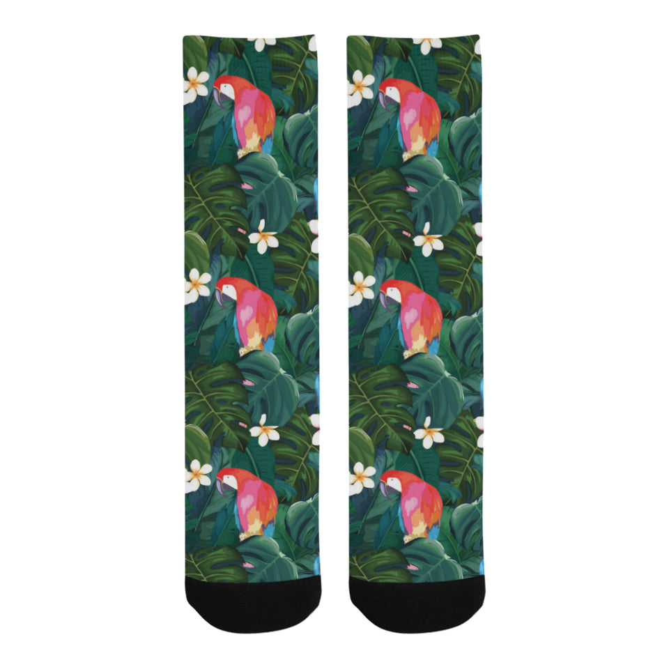 Parrot Palm tree leaves flower hibiscus pattern Crew Socks