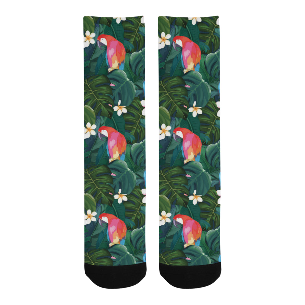 Parrot Palm tree leaves flower hibiscus pattern Crew Socks