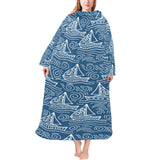 Hand drawn sailboat pattern Blanket Robe with Sleeves