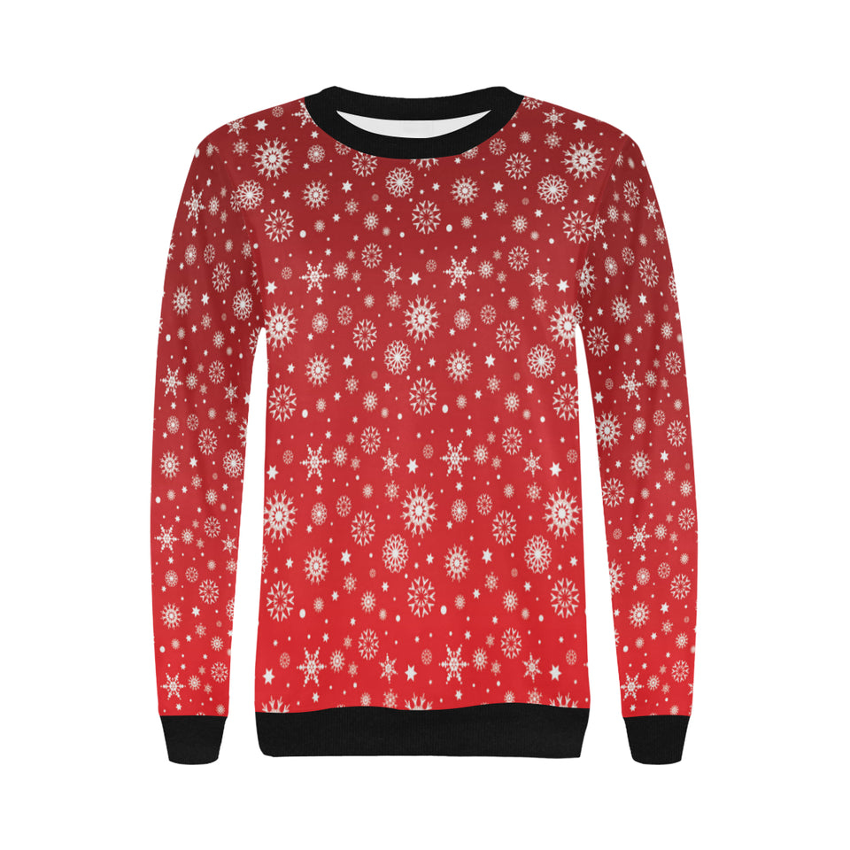 Snowflake pattern red background Women's Crew Neck Sweatshirt