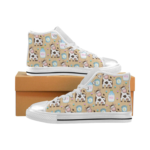 Cow bottle of milk pattern Women's High Top Canvas Shoes White
