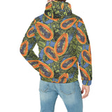 Colorful papaya tropical leaves Men's Padded Hooded Jacket
