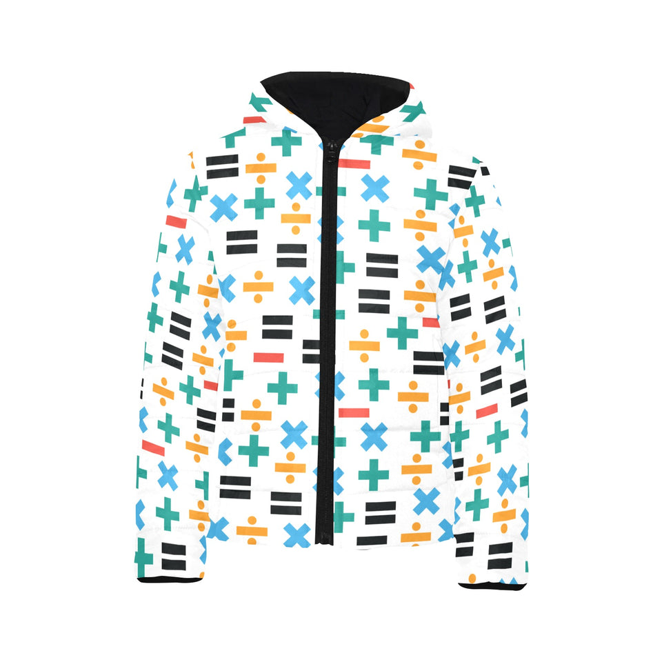 Math Pattern Print Design 05 Kids' Boys' Girls' Padded Hooded Jacket