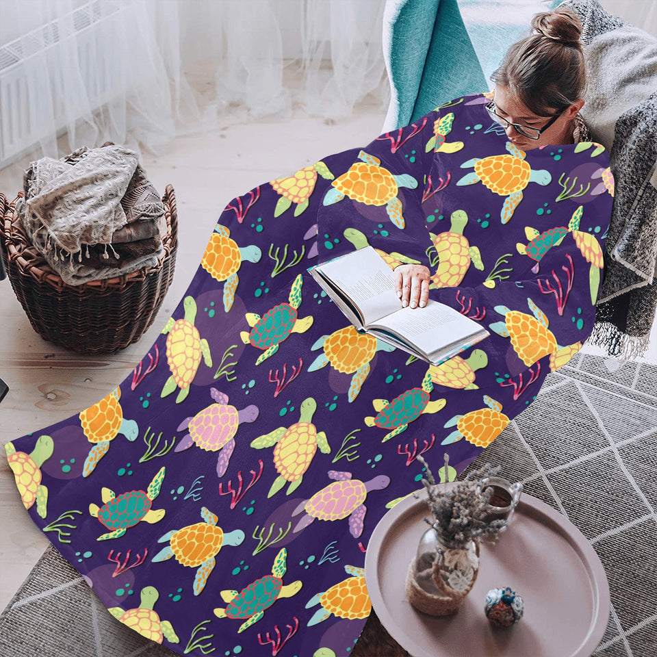 Colorful sea turtle pattern Blanket Robe with Sleeves